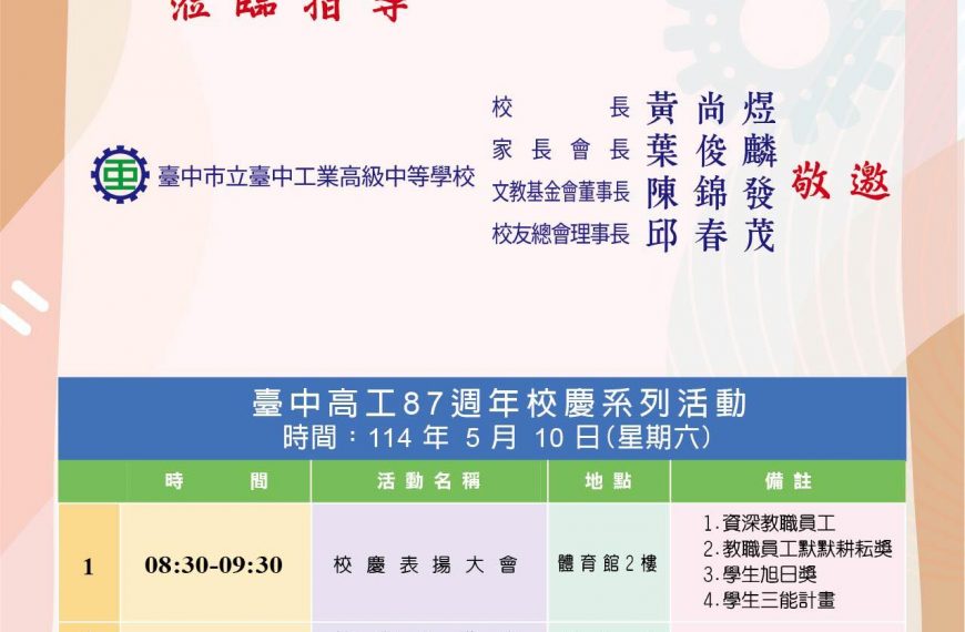 臺中高工87週年校慶・校友回娘家